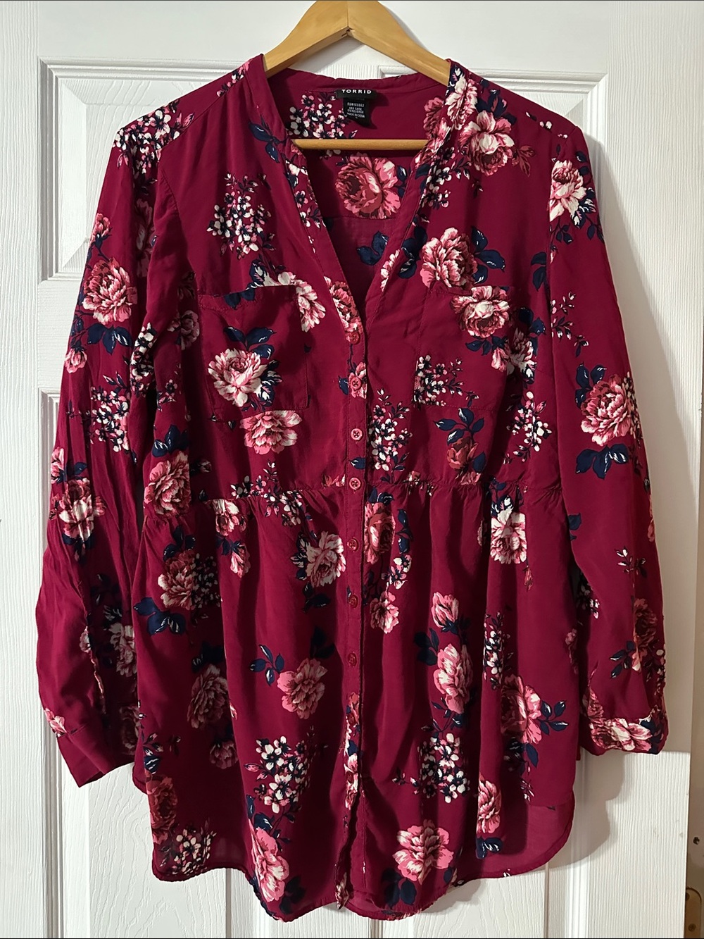 torrid Burgundy Floral Button-Up Tunic Top